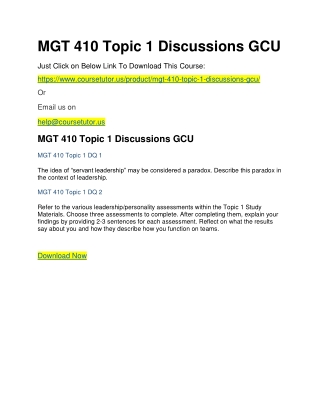 MGT 410 Topic 1 Discussions GCU