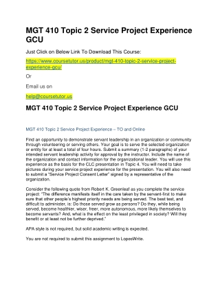 MGT 410 Topic 2 Service Project Experience GCU