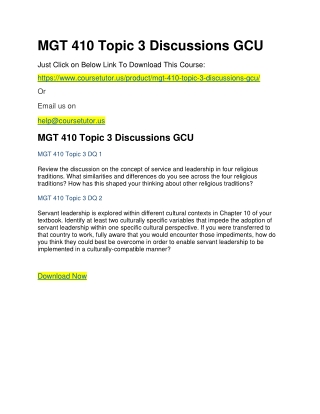 MGT 410 Topic 3 Discussions GCU