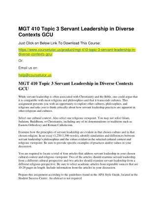 MGT 410 Topic 3 Servant Leadership in Diverse Contexts GCU