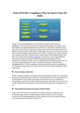 Role Of ECBC Compliance Play In Smart Cities Of India