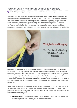 You Can Lead A Healthy Life With Obesity Surgery