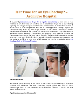 Is It Time For An Eye Checkup? - Arohi Eye Clinic