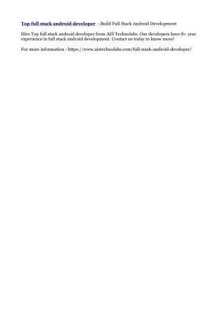 Top full stack android developer - Build Full Stack Android Development