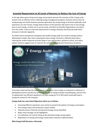 Essential Requirement at all Levels of Business to Reduce the Cost of Energy