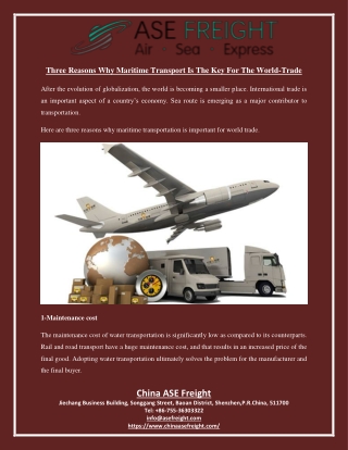 Three reasons why maritime transport is the key for the world trade