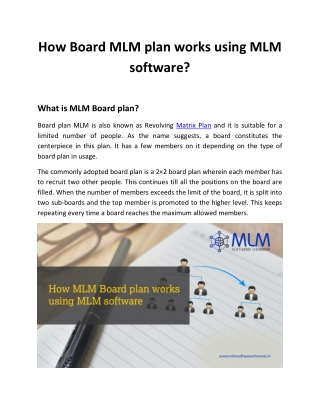 How Board MLM plan works using MLM software?