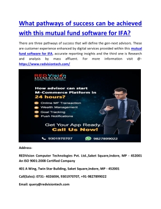 What pathways of success can be achieved with this mutual fund software for IFA?