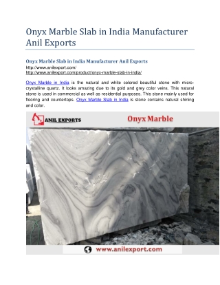 Onyx Marble Slab in India Manufacturer Anil Exports