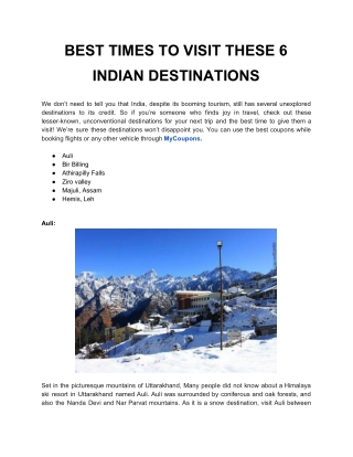 BEST TIMES TO VISIT THESE 6 INDIAN DESTINATIONS