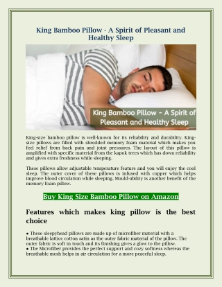 King Bamboo Pillow - A Spirit of Pleasant and Healthy Sleep
