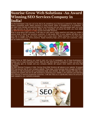 Sunrise Grow Web Solutions -An Award Winning SEO Services Company in India!