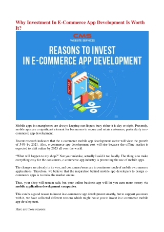 Why Investment In E-Commerce App Development Is Worth It?