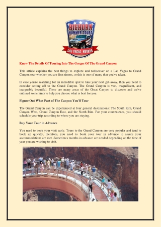 Know The Details Of Touring Into The Gorges Of The Grand Canyon