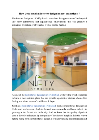 How hospital interior design helps the patient to recover rapidly?