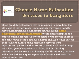 Choose Home Relocation Services in Bangalore