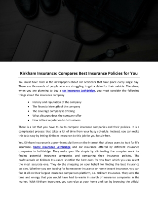 Kirkham Insurance: Compares Best Insurance Policies for You