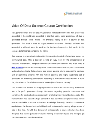 Value Of Data Science Course Certification