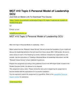 MGT 410 Topic 5 Personal Model of Leadership GCU