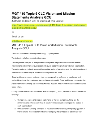 MGT 410 Topic 6 CLC Vision and Mission Statements Analysis GCU