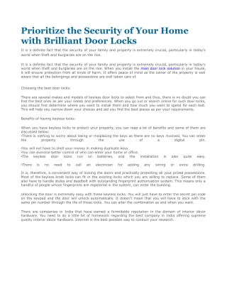 Prioritize the Security of Your Home with Brilliant Door Locks 