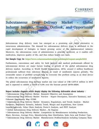 Subcutaneous Drug Delivery Market - Global Industry Insights, Trends, Outlook, and Opportunity Analysis, 2018-2026