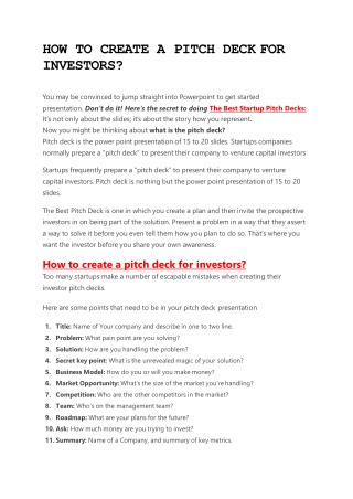 How to Create investor pitch deck | Pitch Deck ideas