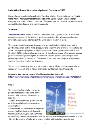 India Wind Power Market : Analysis and Opportunity Assessment 2030