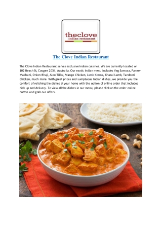 The Clove Indian Restaurant-Coogee - Order Food Online