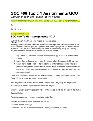 SOC 400 Topic 1 Assignments GCU