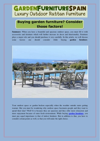 Buying Garden Furniture Consider Those Factors!