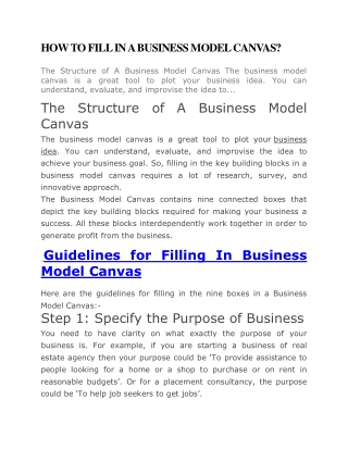 HOW TO FILL IN A BUSINESS MODEL CANVAS?