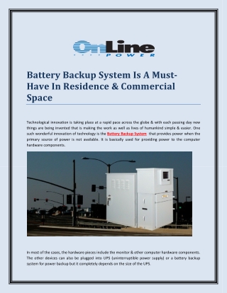 Battery Backup System Is A Must-Have In Residence & Commercial Space