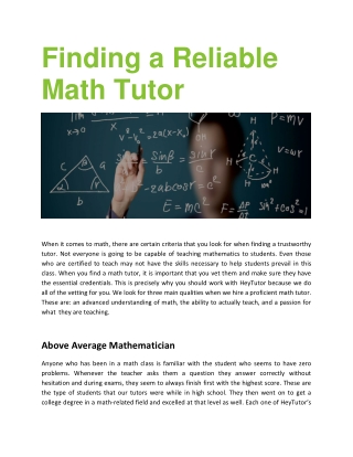 Finding a Reliable Math Tutor