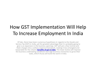 How GST Implementation Will Help To Increase Employment In India