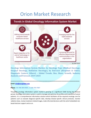 Oncology Information System Market: Global Market Size, Industry Trends, Leading Players, Market Share and Forecast 2019