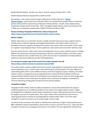 Mobile Robotics Market to Expand with a CAGR of 10.6%