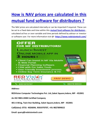 How is NAV prices are calculated in this mutual fund software for distributors ?