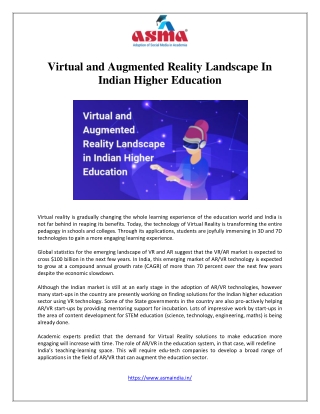 Virtual and Augmented Reality Landscape in Indian Higher Education - ASMA
