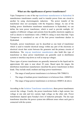 What are the significances of power transformers?