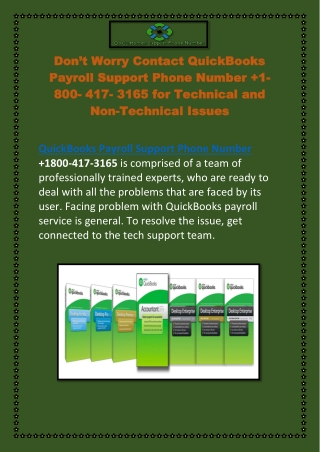Contact QuickBooks Payroll Support Phone Number 1- 800- 417- 3165 for Technical and Non-Technical Issues