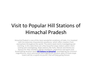 Visit to Popular Hill Stations of Himachal Pradesh