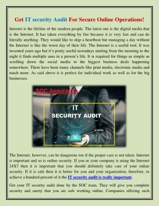 Get IT security Audit For Secure Online Operations!