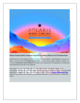 Polaris Festival 2019: Immerse Yourself In Sublime Music Fest Of Switzerland