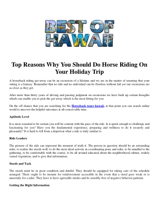 Why You Should Do Horse Riding On Your Holiday Trip