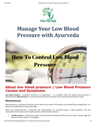 Manage Your Low Blood Pressure With Ayurveda