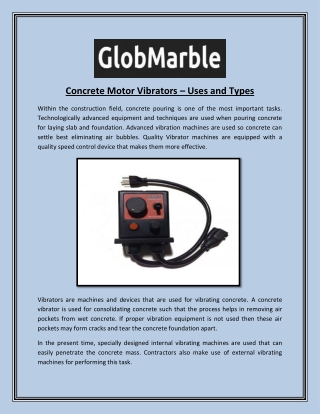 Concrete Motor Vibrators – Uses and Types