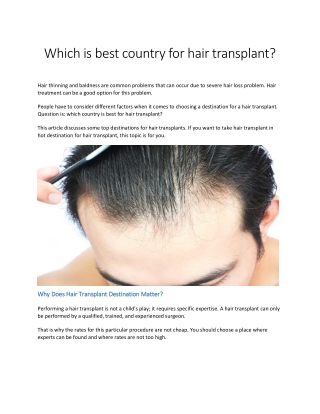 Which is best country for hair transplant?