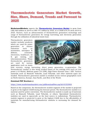 Thermoelectric Generators Market Growth, Size, Share, Demand, Trends and Forecast to 2025