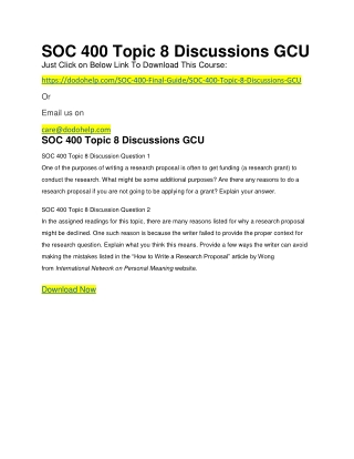 SOC 400 Topic 8 Discussions GCU